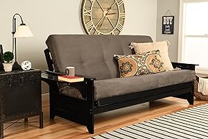 Kodiak Furniture Phoenix Futon Set with Black Finish, No Drawers, Suede Gray Mattress