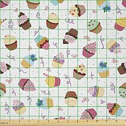 Lunarable Dessert Fabric by The Yard, Cupcakes
