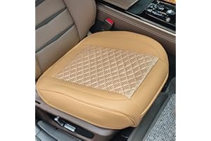 Suninbox Leather Car Seat Covers,Beige Bottom Car Seat Covers Front Seat Only,Ventilated Breathable Comfortable Car Seat Protector for Leather Seats