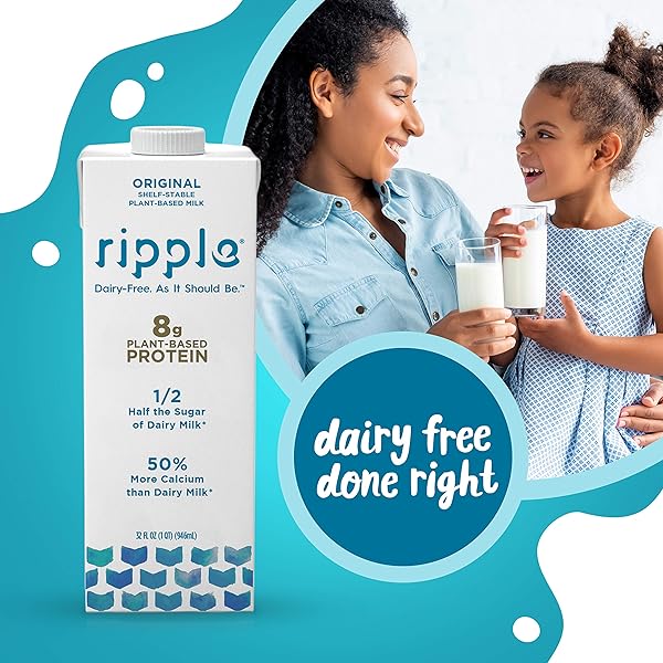 RIPPLE NON-DAIRY MILK, ORIGINAL, 32OZ | VEGAN MILK WITH 8G PEA PROTEIN PER SERVING | SHELF STABLE | BETTER FOR YOU, BETTER TASTING TOO | NON GMO, PLANT BASED, GLUTEN FREE, NUT FREE, SOY FREE