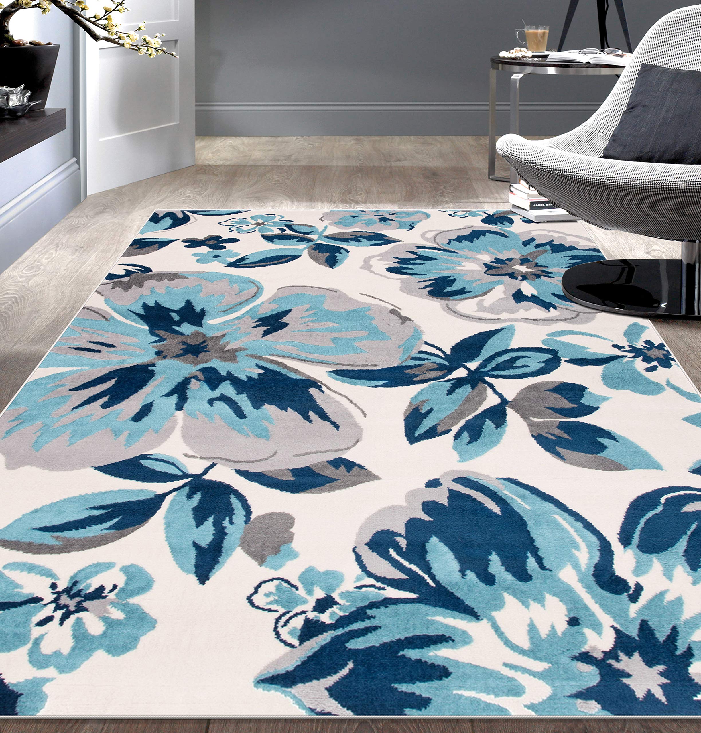 Modern Floral Area Rugs 5' x 7' Turquoise