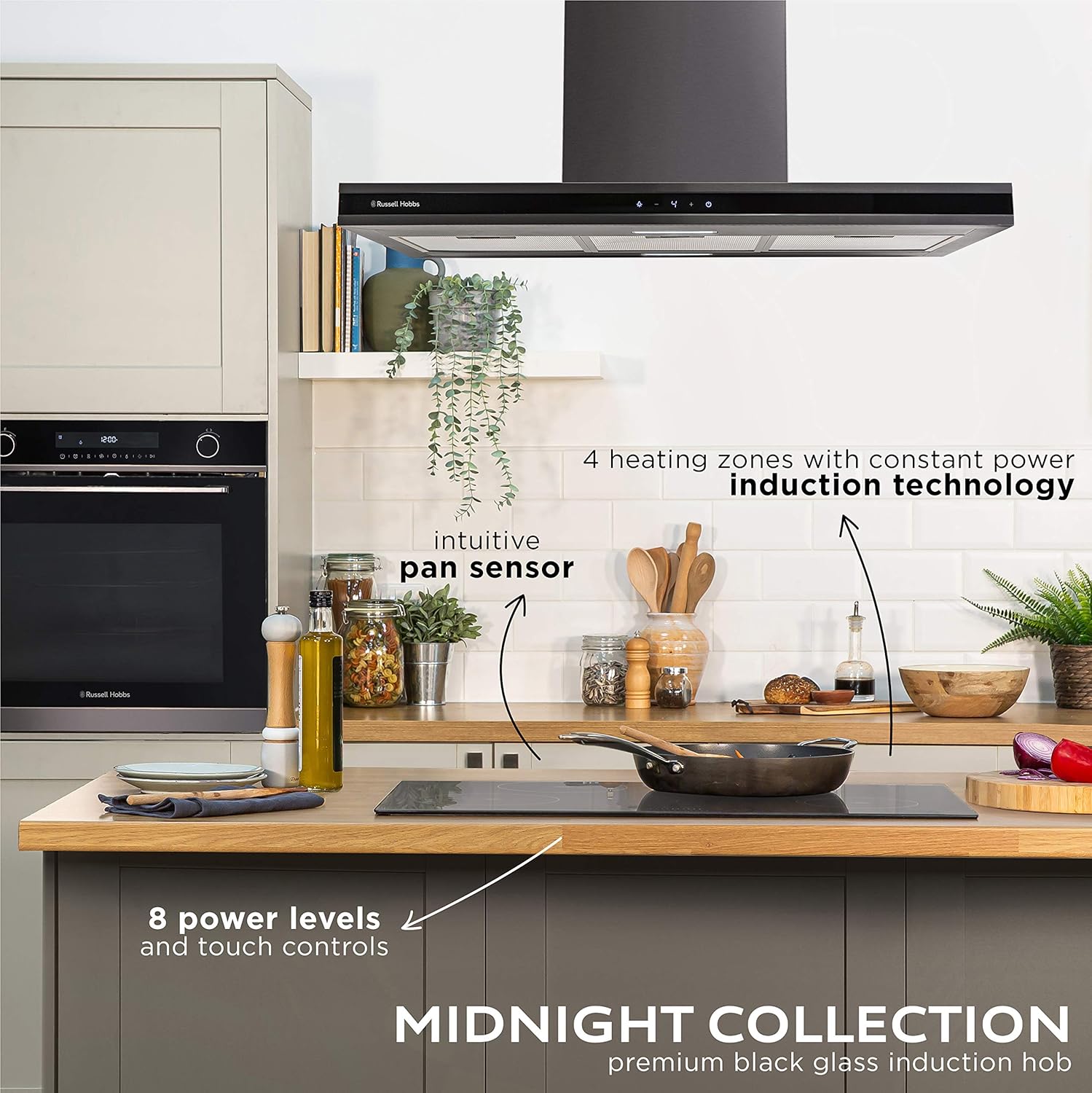 Russell Hobbs Midnight RH77IH501B 77cm Black Glass Induction Hob with