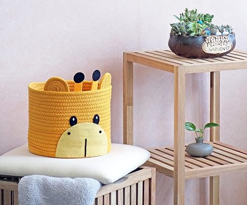 T&T Homewares Small Giraffe Rope Basket - 10" Dia Cotton Storage Bin | Nursery, Bathroom, Pet Toy Organizer | Handmade, Eco-Friendly