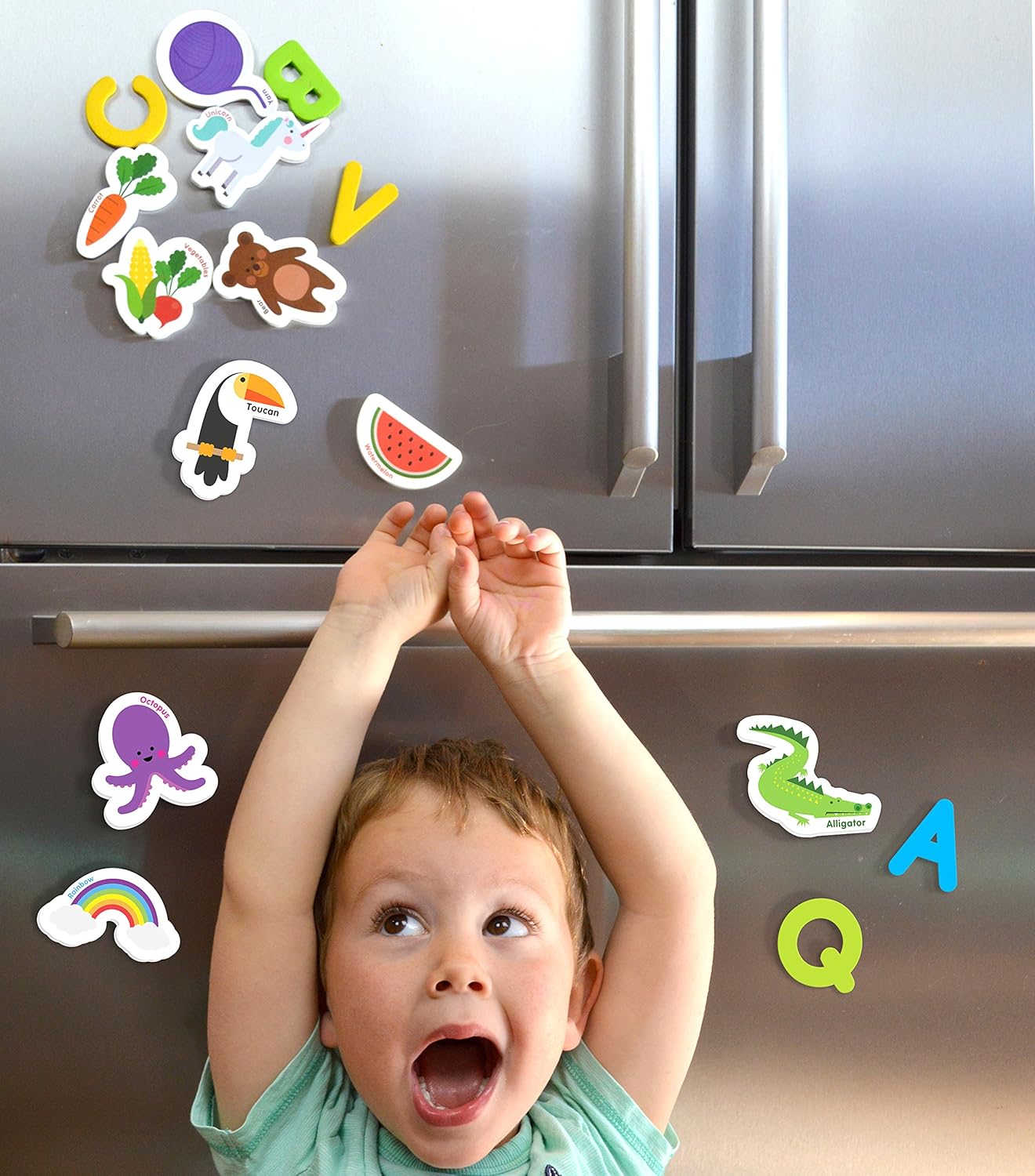 Curious Columbus Magnetic Objects and Letters. Set of 78 Foam Magnets Including 52 Pictures and 26 Uppercase Alphabet Magnets from A-Z. Best Educational Toy for Preschool Learning: Toys & Games