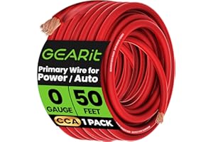 GEARit 1/0 Gauge Wire (50ft - Red Translucent) Copper Clad Aluminum CCA - Primary Automotive Wire Power/Ground, Battery Cable
