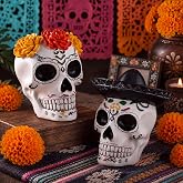 Colingmill 2 Pcs Day of the Dead Sugar Skull Resin Figurine 4.3