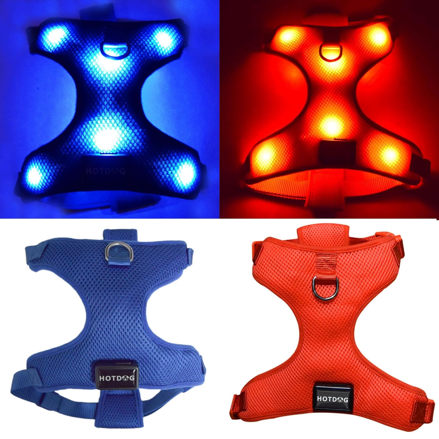 USB Rechargeable LED Dog Harness. Soft Mesh Harness No Pull Lighted