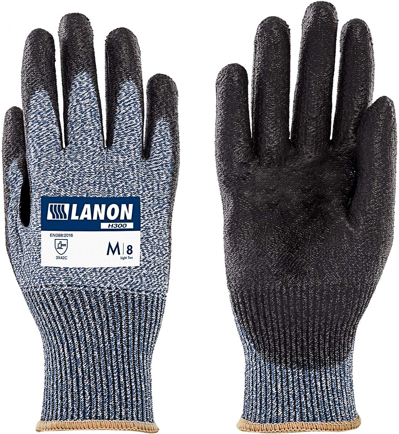 LANON Cut Resistant Gloves High Performance Level C, Safety Work Gloves, Gardening Gloves, Anti-slip PU Coated, Breathable, Abrasion Resistant, CE Certificated, Medium