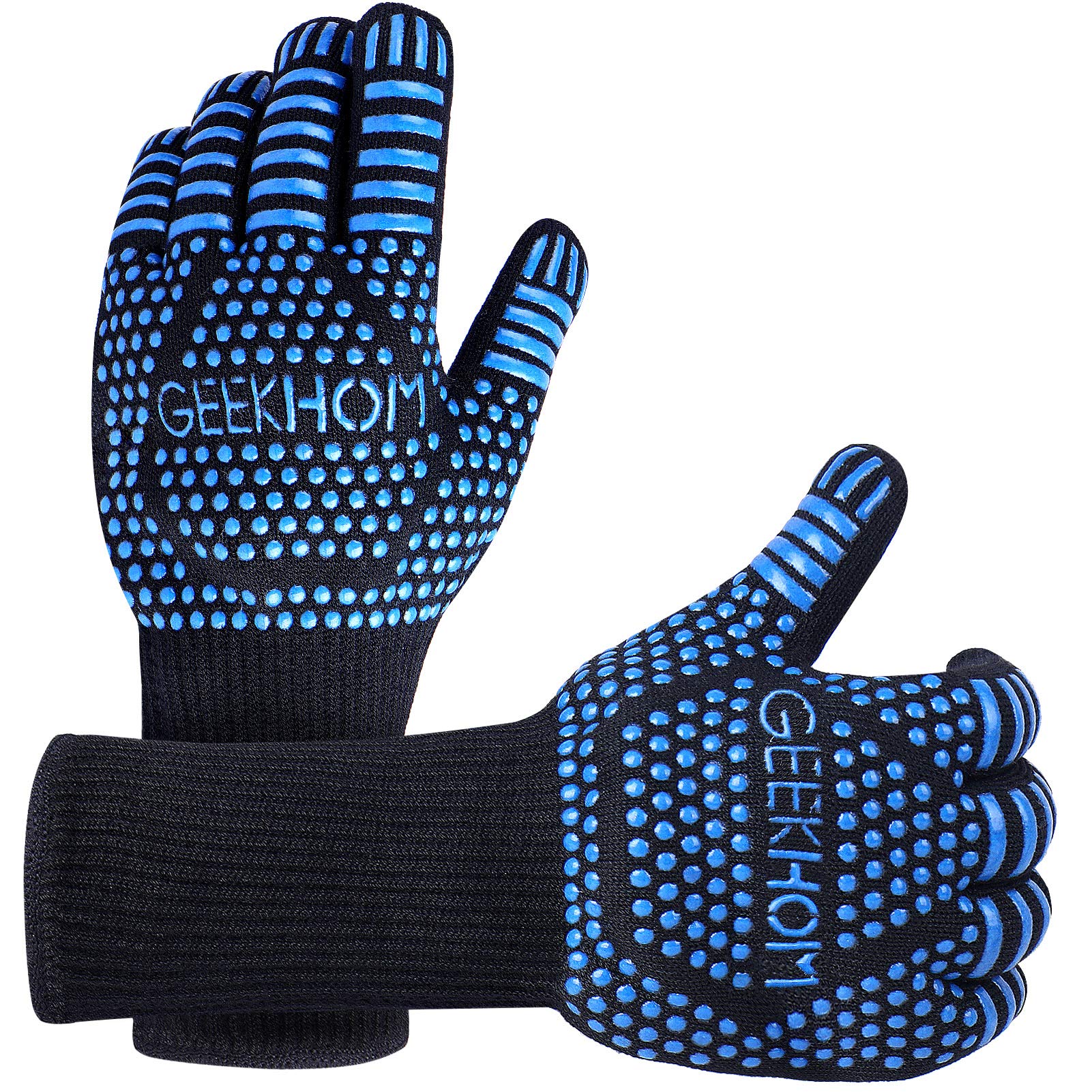 GEEKHOM Grilling Gloves,1472℉ Heat Resistant BBQ Grill Gloves, EN407 Certified 13 Inch Oven Gloves for Smoker Barbecue Baking Cooking Welding Weber Fireplace(Blue)