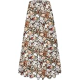 MJBGSHOW Womens Floral Long Skirts Chiffon Flowy Maxi Skirt High Waist Pleated Casual Boho Skirt