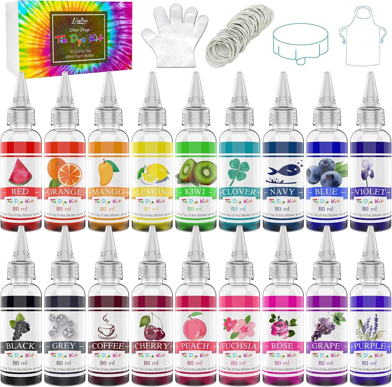 Tie Dye Kit 18 Colours, Vivid Permanent Textile Paint for Children and Adults DIY Clothing Painting Fabric