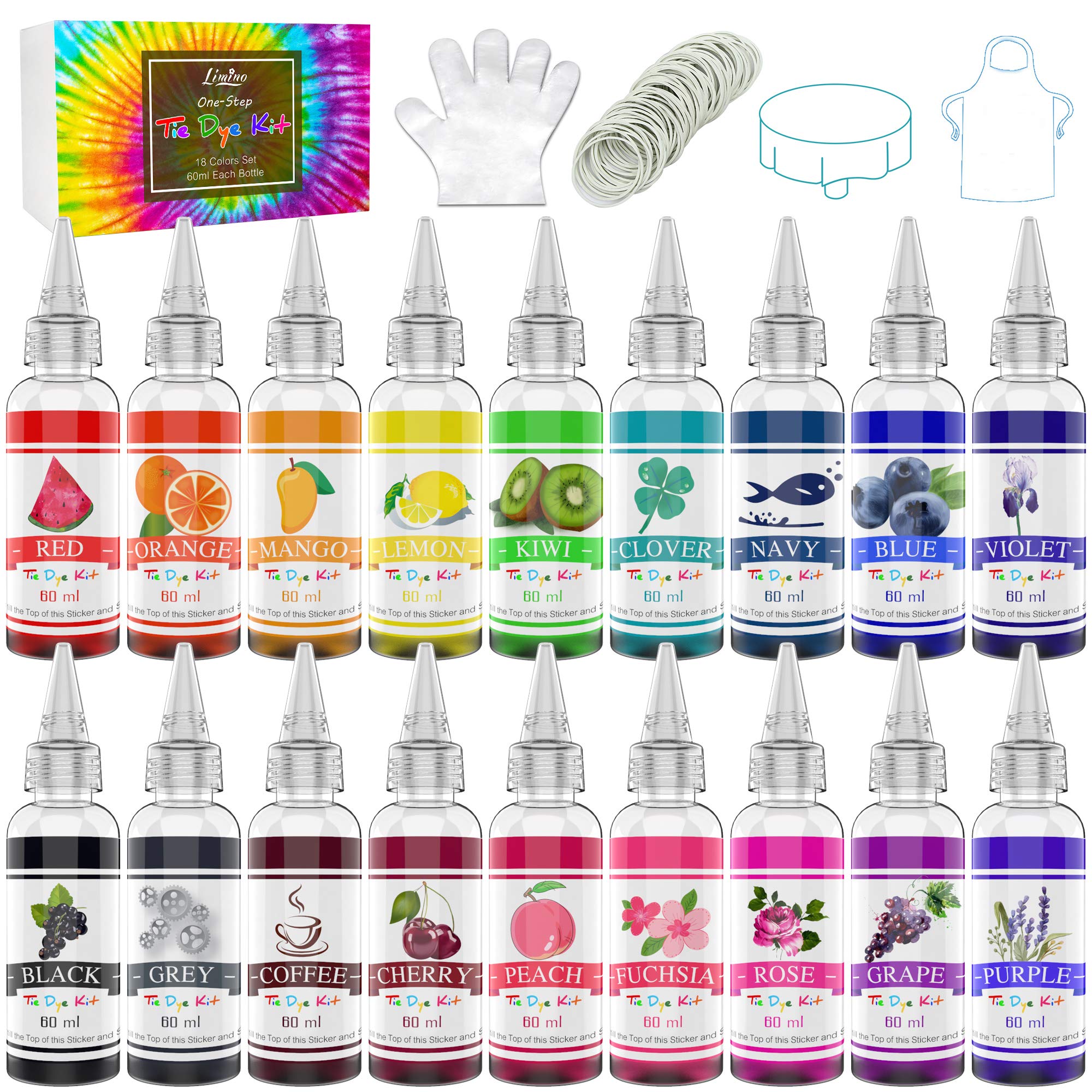 Tie Dye Kit 18 Colours – Vivid Permanent Textile Paint for Children and Adults, DIY Clothing Painting Fabric – Textile Dye and Powder Graffiti Dye for Shirt, T-Shirts, Hoodie, Party