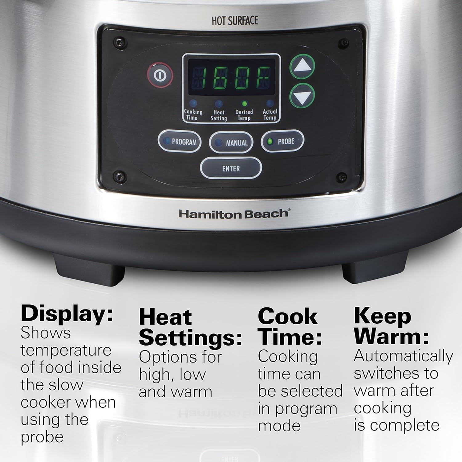 Hamilton Beach Portable 6-Quart Set & Forget Digital Programmable Slow Cooker With Temperature Probe, Lid Lock, Stainless Steel (33969A): Kitchen & Dining