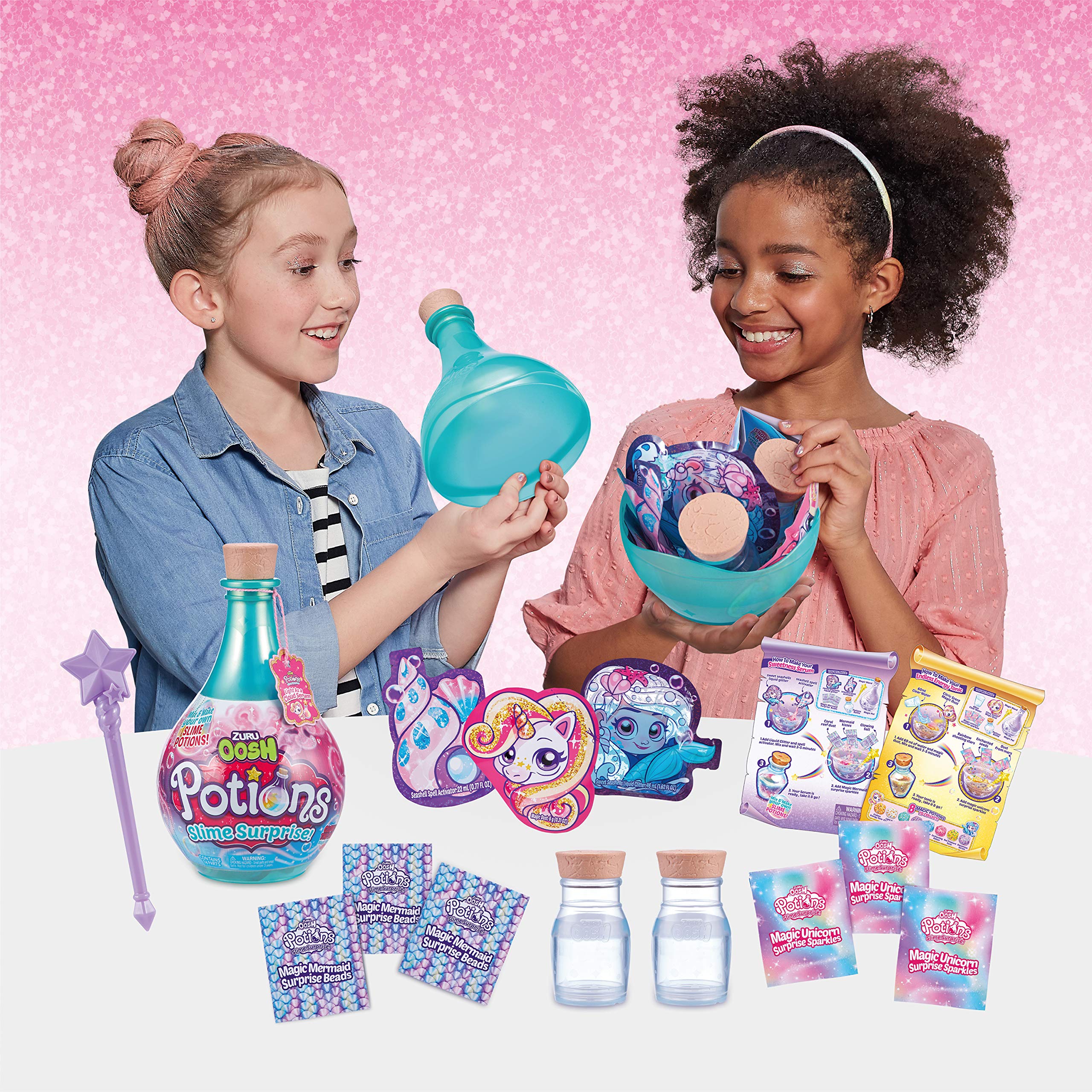 Oosh Potions Slime Surprise (Teal) by ZURU DIY Slime Kit with Sparkles, Beads, Glittler, Stress Relief, Party Favors, Magical Fluffy Putty Slime for Kids and Girls Ages 6+