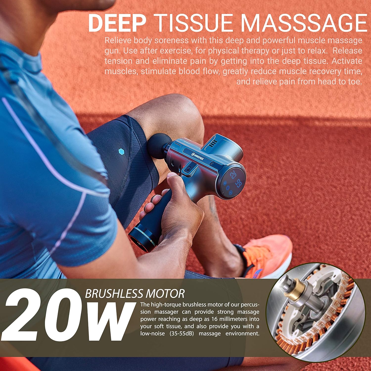 Muscle Massage Gun for Athletes - Deep Tissue Percussion Massager - Portable Handheld Electric Massager for Body Muscles, Back, Neck - New Model - 8 Massage Heads 20 Speeds Power Motor: Health & Personal Care