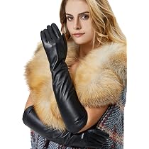 VIKIDEER Elegant Winter Black Long Leather Gloves for Women Full  Touchscreen Womens Ladies Warm Lined Genuine Leather Gloves 11'' Black  Small at Amazon Women's Clothing store