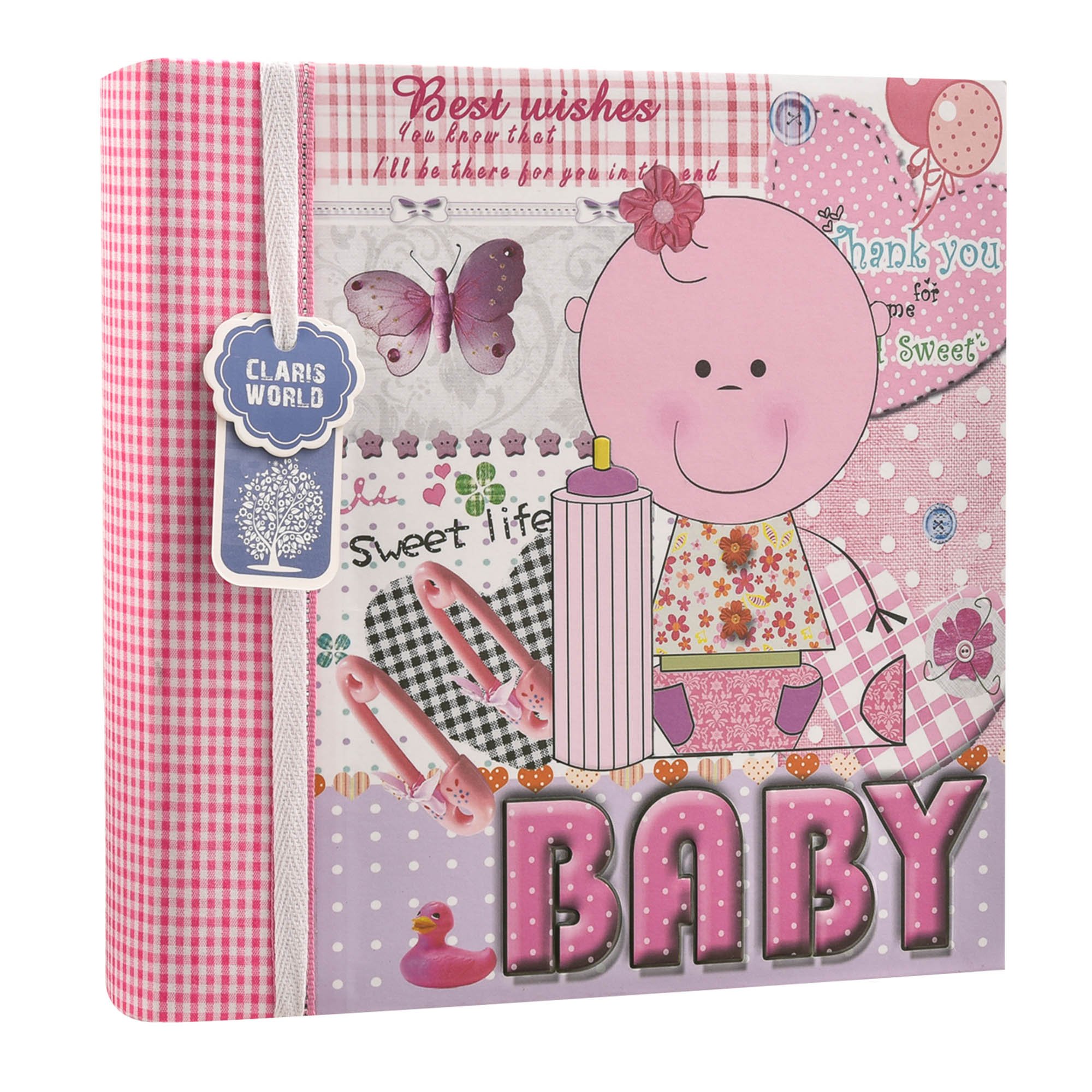 ARPAN Baby Photo Album 6x4 for 200 Photos – Pink Baby Girl Memo Slip Album with Writing Space, Index Page & CD/DVD Pocket, Baby Memory Book for First Year Photos & Milestones