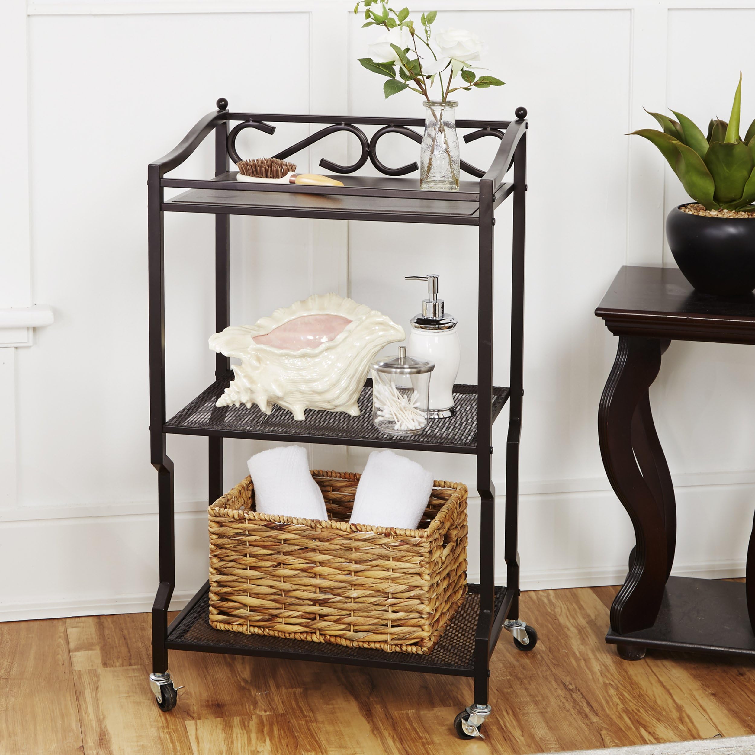 Elegant Design Locking Caster Swivel Wheels 3-Shelf Bronze Storage Cart