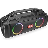 Pyle Wireless Portable Bluetooth Boombox Speaker - 40W 2Ch Waterproof Rechargeable Speaker Loud Stereo System w/Google Assistant/Siri Voice Control, TWS Function, Micro SD, RGB Lights