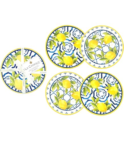 Le Cadeaux Palermo Melamine Salad Plates, Set Of 4 - 9" Shatter-Resistant, Lemon Pattern - View #10