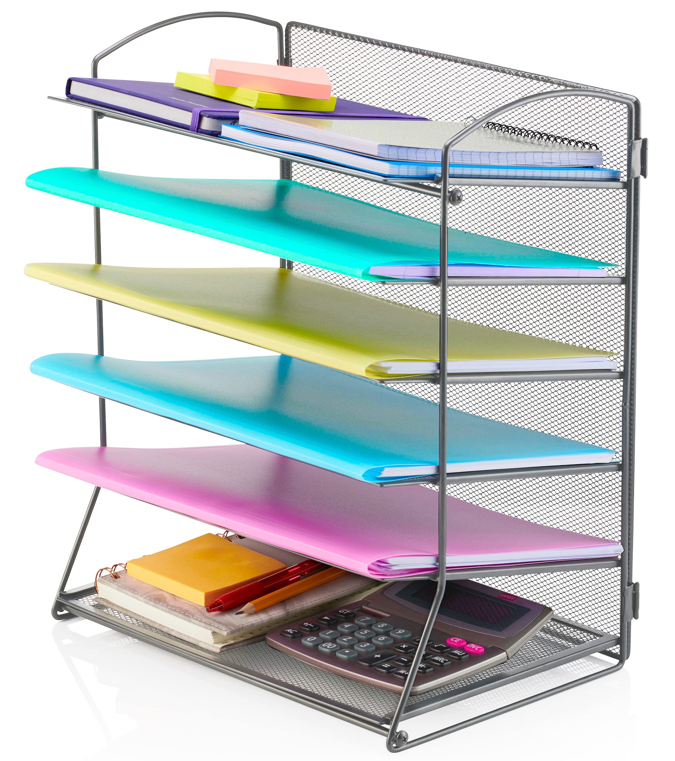 TIDYHIVE 6-Tier Letter Tray Organiser, Paper Filing Tray for Office Desk, File Holder with Stackable Filing Trays, Sticky Notes Included