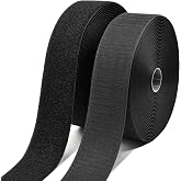 RGEXNST 2 Inch x 33 Feet Feet Sew On Hook and Loop Roll, Black Non-Adhesive Nylon Fabric Fastener Strips for Clothing Shoes and Hats Sewing, Strong Grip
