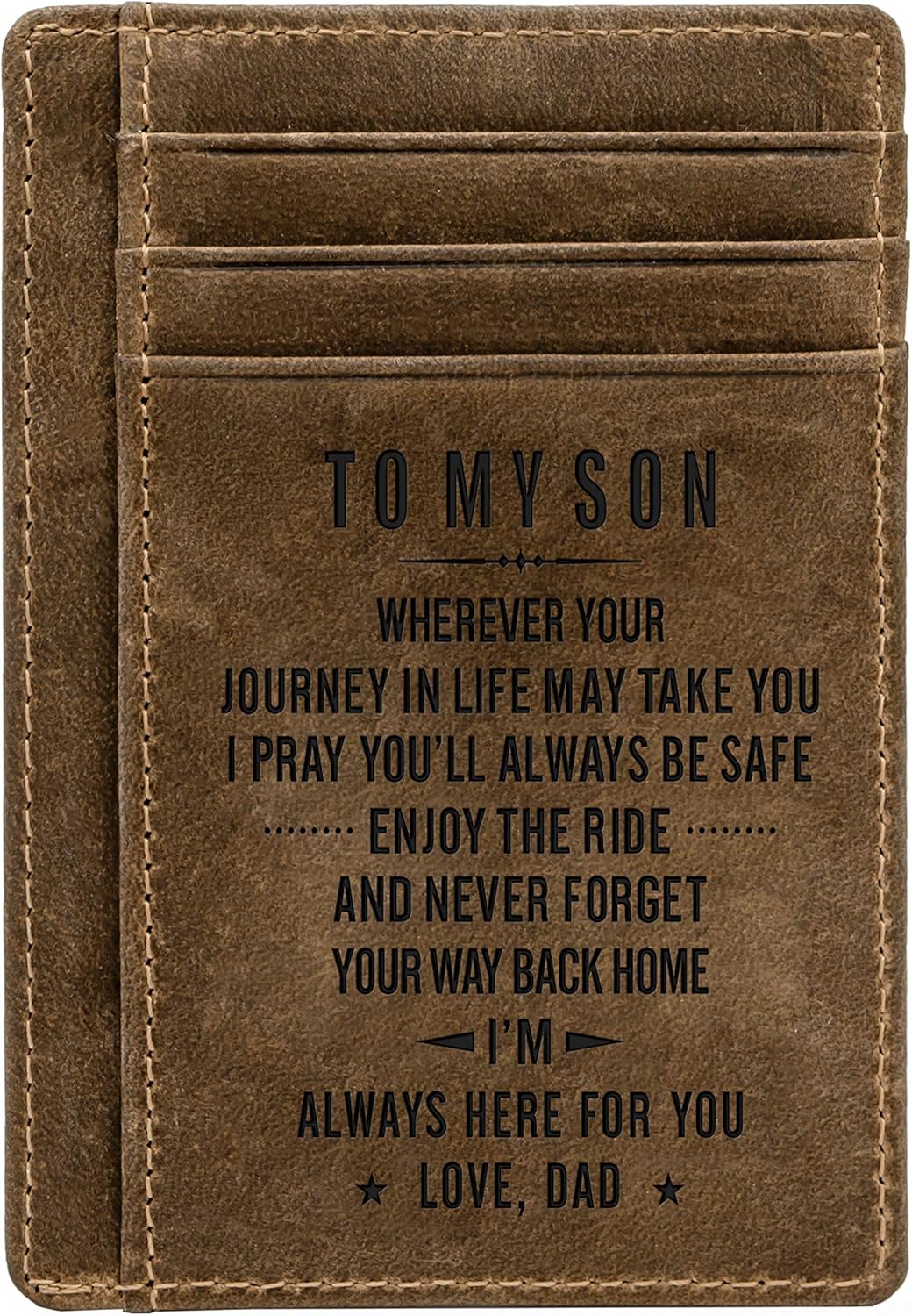 Kenon Engraved Pocket Wallet for Men,Personalized Minimalist Slim Leather Pocket Wallet for Husband Son Birthday Christmas (for Son from Dad) - Image 3