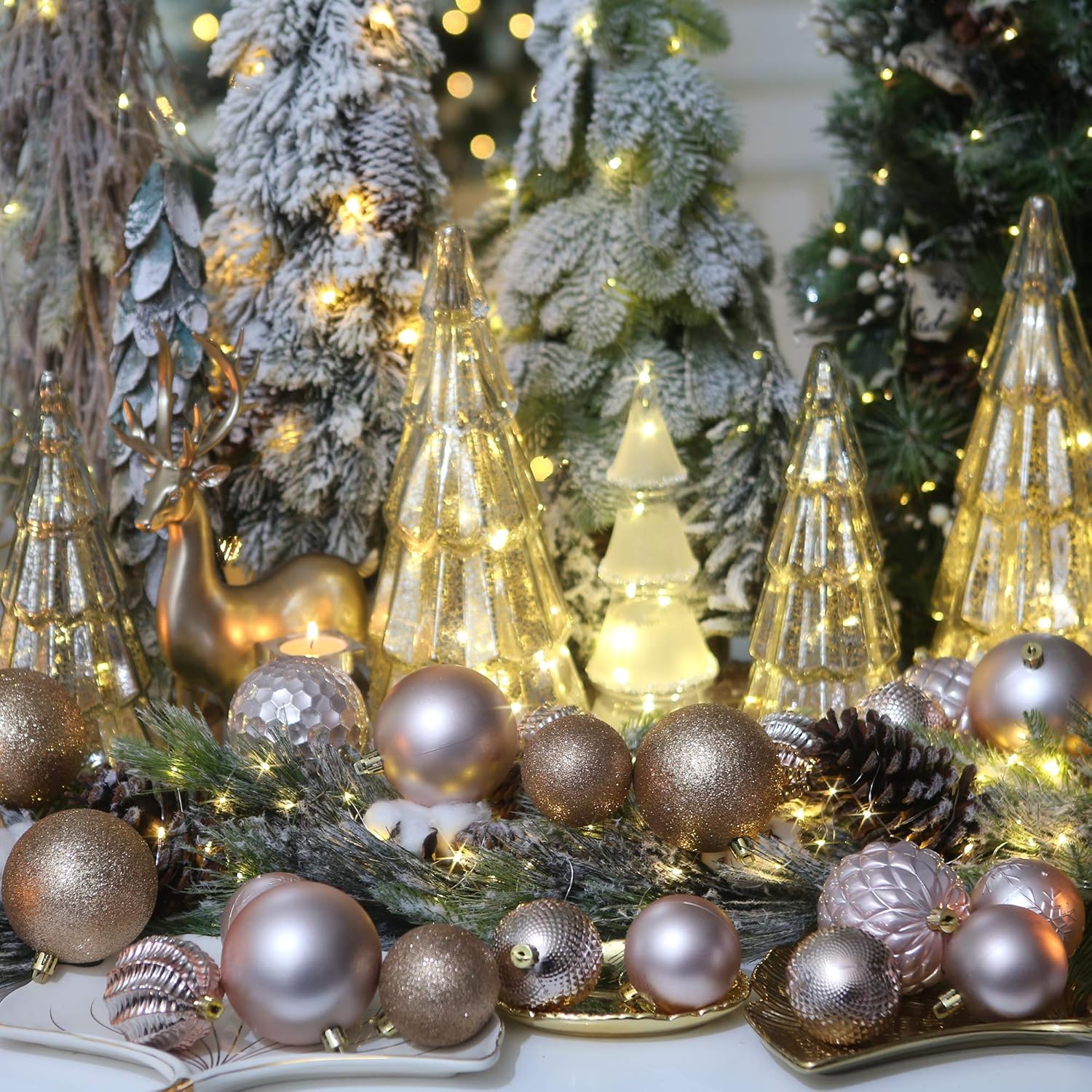 Sea Team 46-Pack Christmas Ball Ornaments with Strings, 30mm/1.18" Mini Size Baubles, Shatterproof Plastic Christmas Bulbs - Image 3