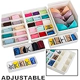 Uncluttered Designs Adjustable Drawer Organizers (6 Set) With Customizable Dividers in Stackable Durable Plastic for Underwear Crafts Baby Clothes Office Bathroom & Under Sink Storage