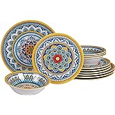 Certified International Portofino 12 Piece Melamine Dinnerware Set, Service for 4, Multi Colored