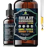 Shilajit Liquid Supplement with Ashwagandha, Cordyceps, Ginseng, Rhodiola, Turmeric, Chaga & Ginger – 8-in-1 Adaptogenic Herbal Drops for Energy, Stress Relief, Focus & Immune Support 4 fl oz