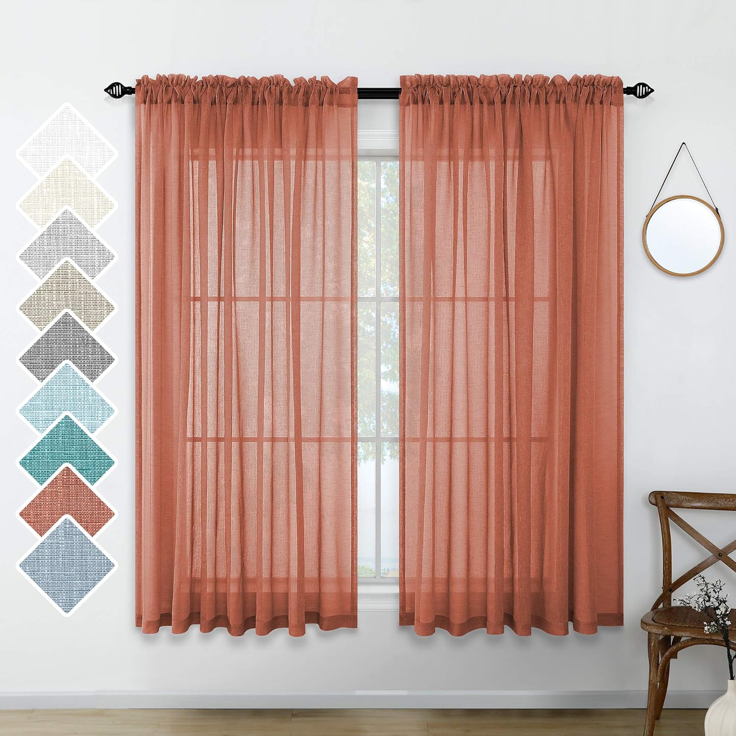 Terracotta Red Curtains 45 Inch Length for Kitchen Windows