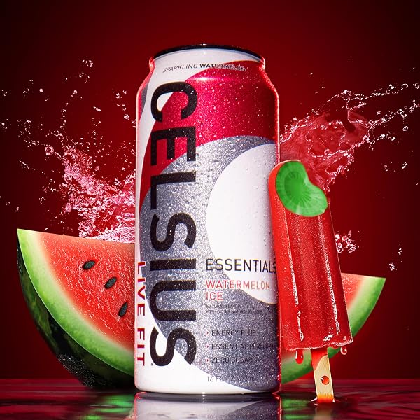 CELSIUS ESSENTIALS™ SPARKLING WATERMELON ICE, SUGAR FREE PERFORMANCE ENERGY DRINK, 16 FL OZ (PACK OF 12)