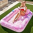 SLOOSH Inflatable Tanning Pool Lounger Float,70" x 46" Pool Floats Adult with Pillow,4 in 1 Suntan Tub Raft Floatie,Sunbathing Bed Lounge for Water Blow Up Kids Ball Pit Party Gifts,L-Blushing Pink