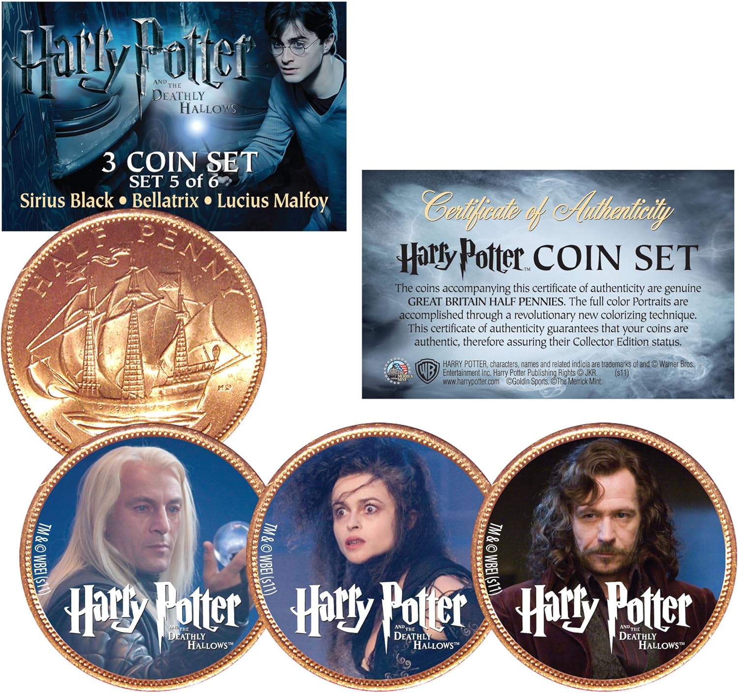 Amazon ハリーポッター死の秘宝 カラーつき英国ハーフペニー 3コインセット ６セットのうち5セット目 通販