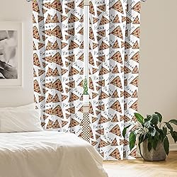 Ambesonne Pizza Curtains, Pattern in Hand Drawn