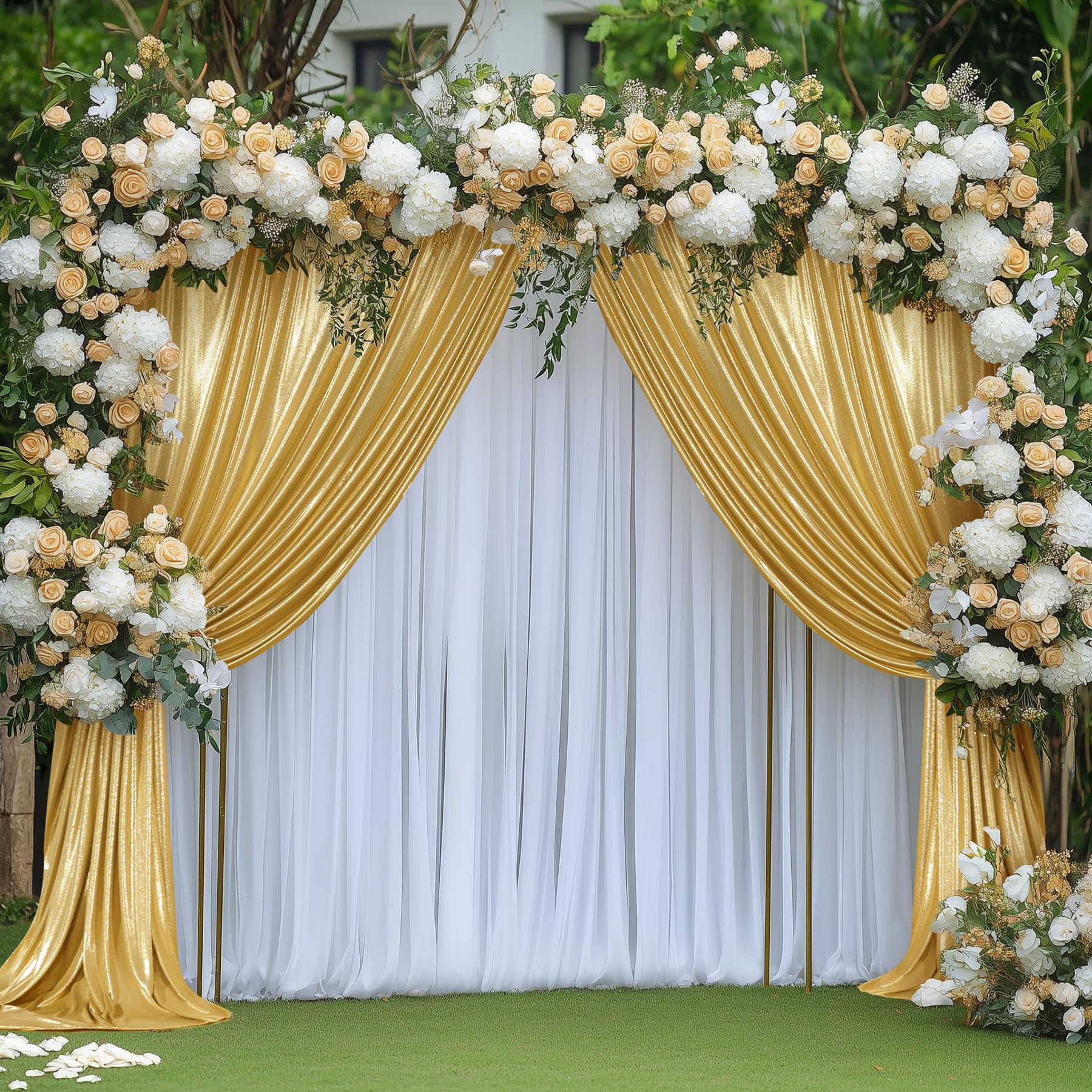10x10 ft Gold Sequin Backdrop Curtain Panels for Parties, Wrinkle Free Glitter Photo Backdrop Drapes 2 Panels 5x10FT Shimmer Back Drop Cloth for Wedding Birthday Christmas Photography Background