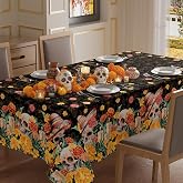 XCHI Day of The Dead Marigolds Rectangle Tablecloth Decorations 60x84 Inch | Washable Candles Hat Sugar Skull Dia De Los Muertos Table Covers for Indoor Outdoor Dining Table Home Mexican Party Decor