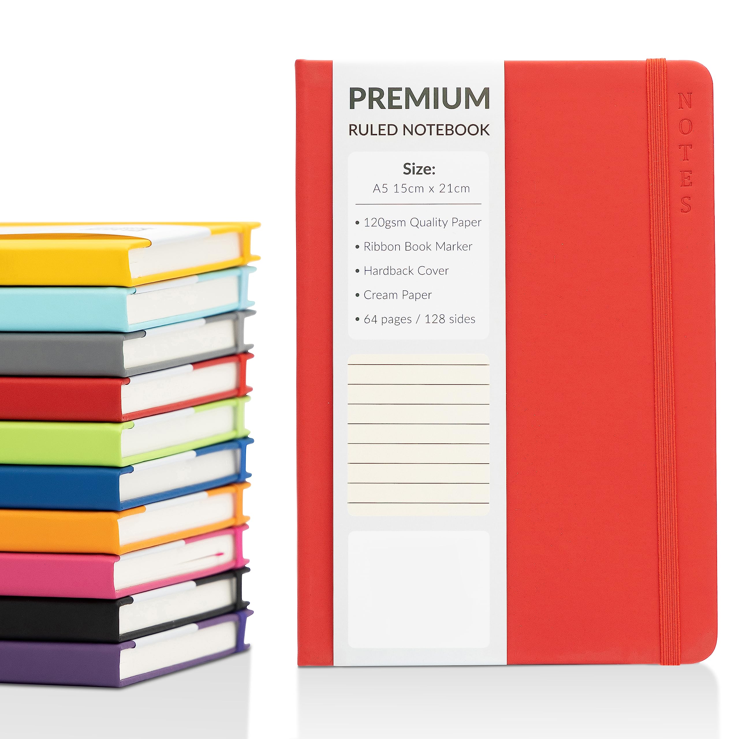 A5 Notebook Ruled Lined Journal with Faux Leather Hardback Cover and Premium 120gsm Thick Paper (128 Cream Pages, Red) — image 1