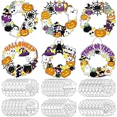 CHUNNIN 48PCS Halloween Coloring Wreath Crafts Pumpkin Ghost Witch Hat Craft Kits Classroom Activity DIY Halloween Arts Crafts for Party Activities Art Ornament Halloween Decoration Supplies