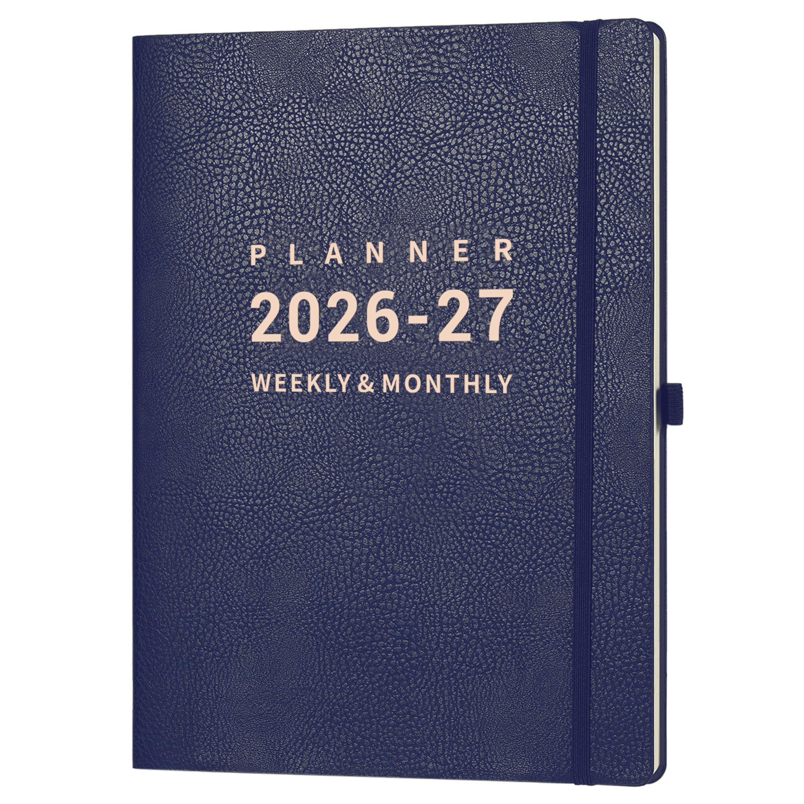 Academic Diary 2026 2027 - A4 Diary 2026 2027 Week to View from Aug. 2026 to Jul. 2027, Soft Blue Leather Cover, 21.7 x 28.3 x 1.5 cm, Blue