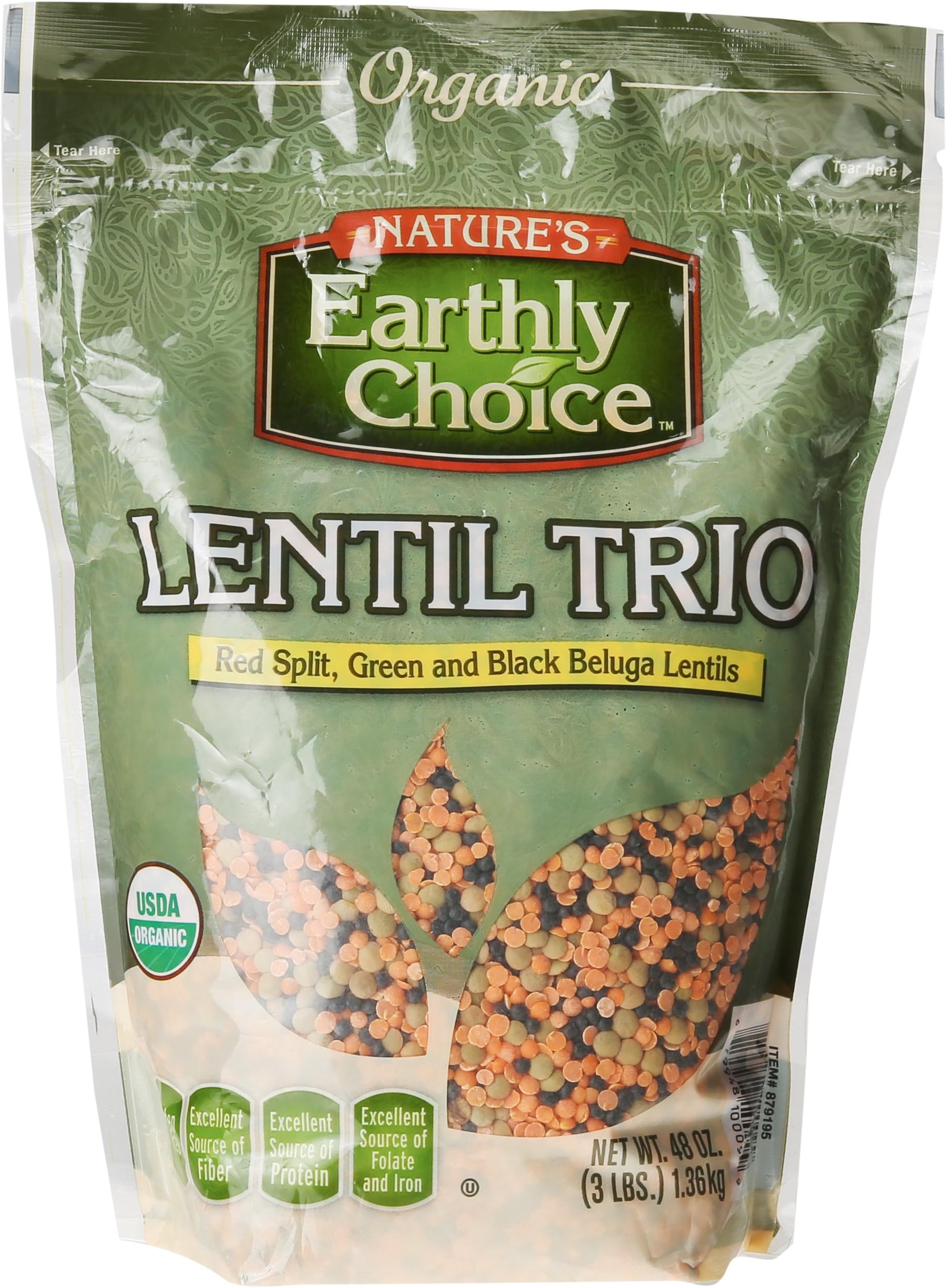 Nature's Earthly Choice Organic Lentil Trio - Red Split, Green and Black Beluga (3 lbs)