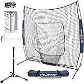 PowerNet Baseball Softball Practice Net 7x7 with Baseball Accessories for Practice Pitching, Batting & Fielding, Ball Caddy, Weighted Baseballs, Tee