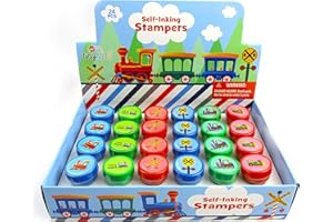 TINYMILLS 24 Pcs Train Stampers for Kids Birthday Party Goody Bag Stuffer Pinata Filler Carnival Rewards Class Prizes