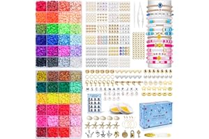 1ST DEER 11,000 Pcs Clay Beads Bracelet Making Kit, 48 Colors Heishi Flat Clay Beads with Charms & Elastic Strings for Necklace, Earing & Jewelry, Polymer Spacer Beads, Gift for Girls, Kids, Adults Age 6+