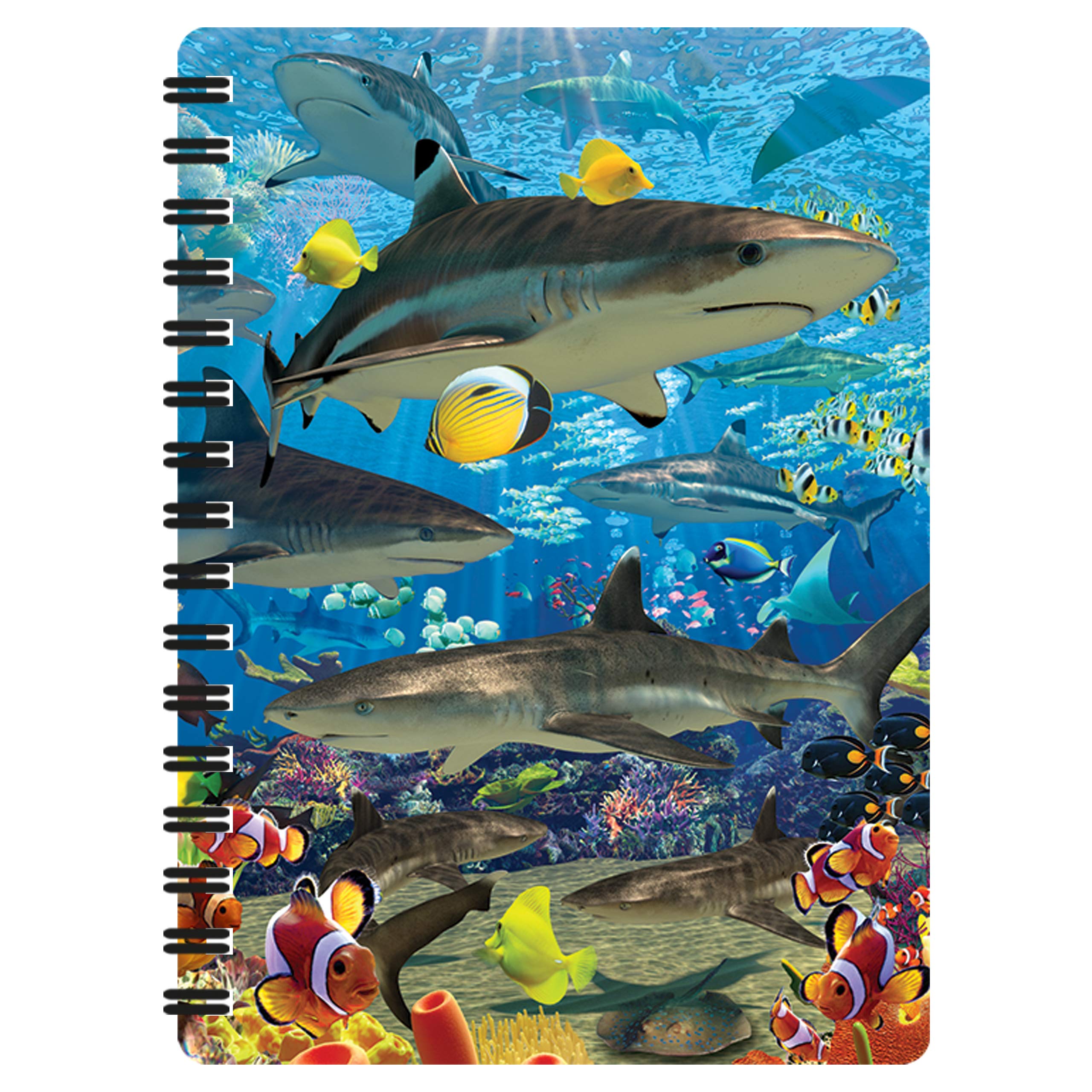 3D LiveLife Jotter - Shark Reef from Deluxebase. Spiral Bound A6 Notebook with 80 Plain Recycled Pages. Pocket Sized Animal Notepad, Journal or Drawing Book with Ocean Cover