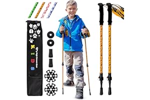 HIGH STREAM GEAR Kids Hiking Poles – Adjustable Telescopic Trekking Poles for Children – Includes: 2 Walking Sticks, Carrier Bag and Accessories All Designed for Boys and Girls
