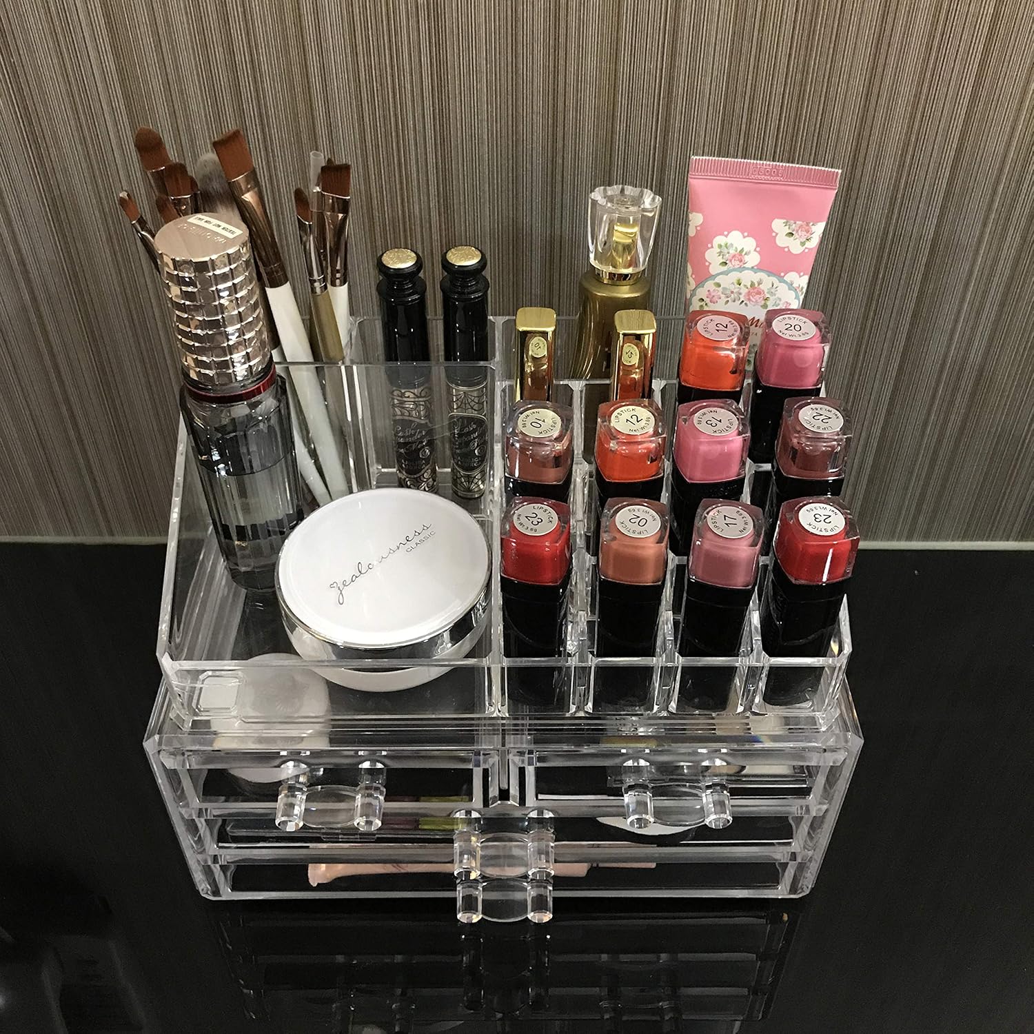 Ikee Design Jewelry Makeup Cosmetic Storage Organizer Two Pieces Set - Organize Cosmetics, Jewelry, Hair Accessories, Bathroom Counter or Dresser, Clear Design for Easy Visibility: Home & Kitchen