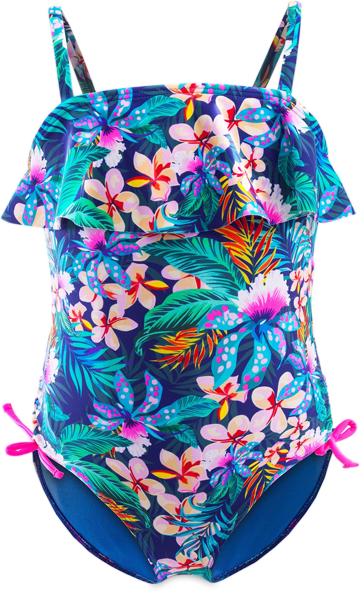 IKALIGirls One Piece Swimwear, Floral Ruffle Tropical Swimsuit, Beach Bathing Suit for Toddler Hawaii