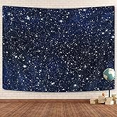 GOAOK Outer Space Galaxy Tapestry, Dark Blue Starry Night Sky Stars Moon Ceiling Tapestries, 60